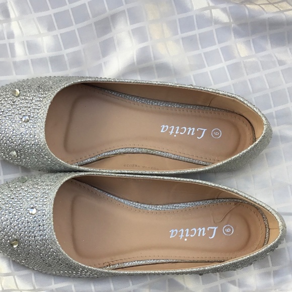 Enimay Womens Classic Slip On Rhinestone Stud Glitter Ballerina Ballet - Picture 6 of 9